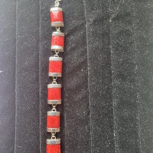 Natural Coral Sterling Silver Bracelet